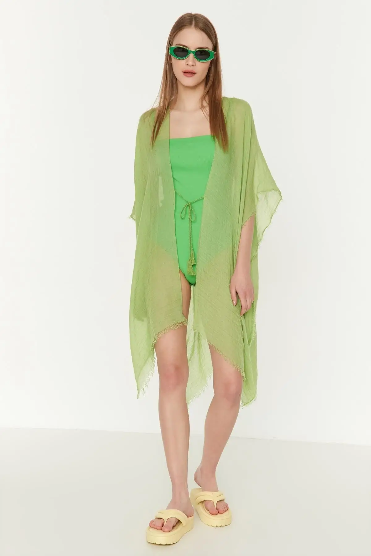 

Women's Pareo Pistachio Green Swimwear Cover Up Dress Sexy Tunic Suit Beachwear Female Beach Bikini Cover Loose Mini Dress