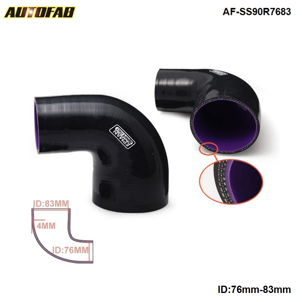 

3"-3.25" 76mm - 83mm 90 Degree Silicone Elbow Reducer Tube Hose 4-Ply Black For Honda Civic EK 99-00 AF-SS90R7683