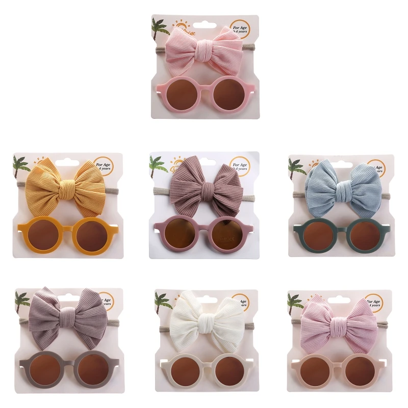 

2 Pcs/Set Cute Cartoon Baby Headband Sunglasses Set Travel Eyeglasses Hair Band