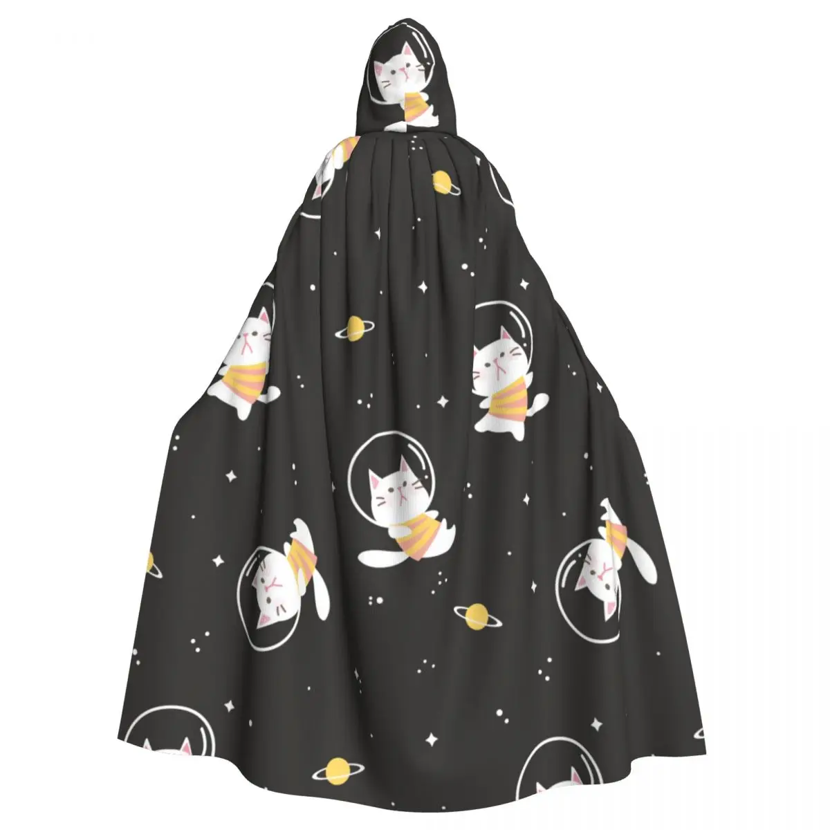 

Unisex Witch Party Reversible Hooded Adult Vampires Cape Cloak Cartoon Cat Floating In The Space Area With Star