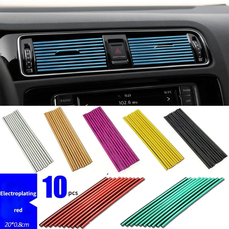 

10pcs Car Air Conditioning Air Outlet Decorative Strip, Mesh Clip Strip U-shaped Electroplating Bright Strip Chrome-plated Color