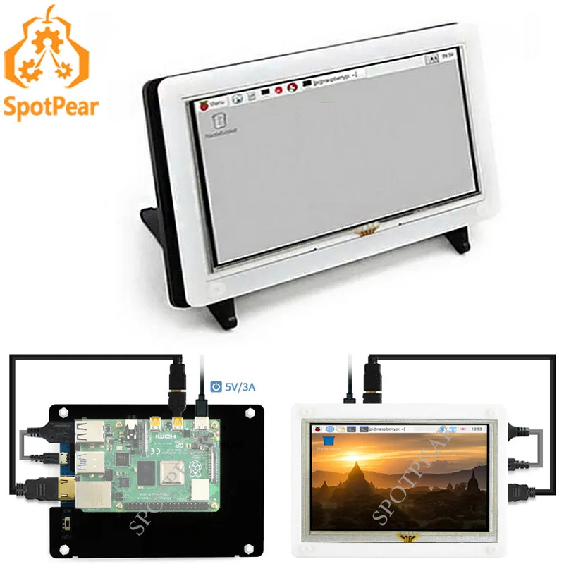 Raspberry pi Polegada Hdmi Tela de Toque Resistive Lcd Polegada com Bicolor Case 800 × 480 Display