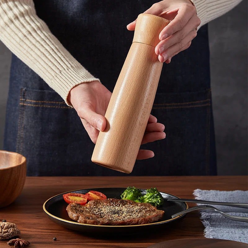

Beech Wood Manual Mills，Wooden Salt and Pepper Mill with Adjustable Ceramic Core for Sea Salt and Black Pepper，Sesame，Powder