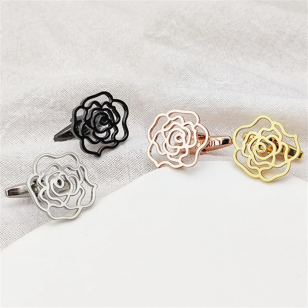 

Hot Fashion Rose Flower Cufflink for Men Design Personalized Upscale Charm French Shirt Cufflink Stainless Steel Jewelry Present