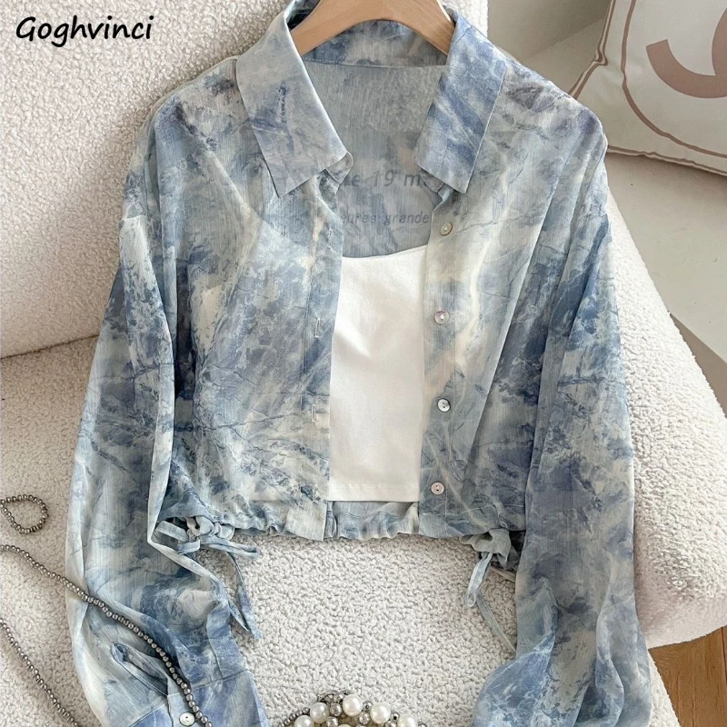 

Sun-proof Shirts Women Summer Tie Dye Tender Casual Hotsweet Vintage Crop Tops Y2k Girls Chinese Style All-match Loose Popular