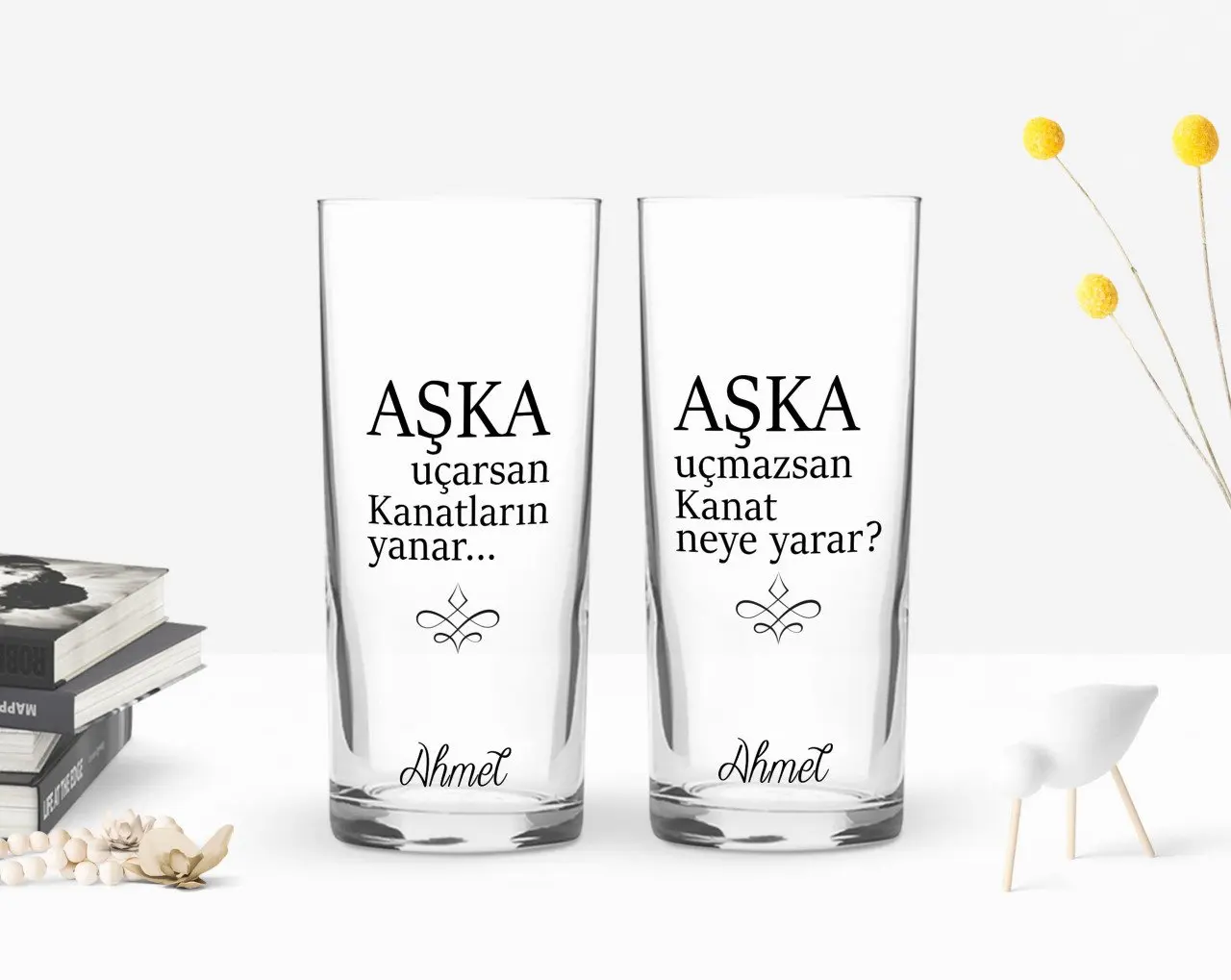 

Персонализированные Цветные принты Aşka Uçarsan дизайн двойной Arrack чашки Seti-1