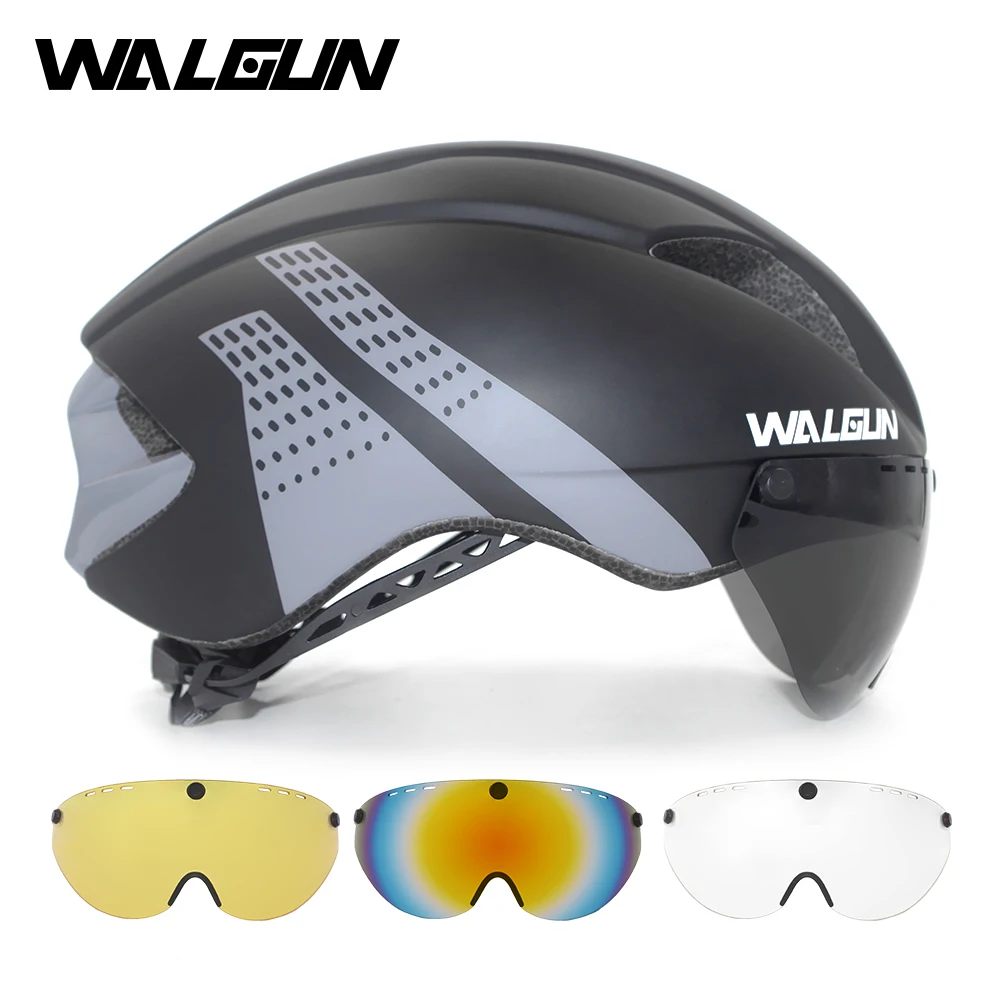 

WALGUN Aero Bicycle Helmet Adults Road Bike Helmet with Visor Lens Goggles Men Women Time Trial TT Triathlon Cycling Helmet 300g