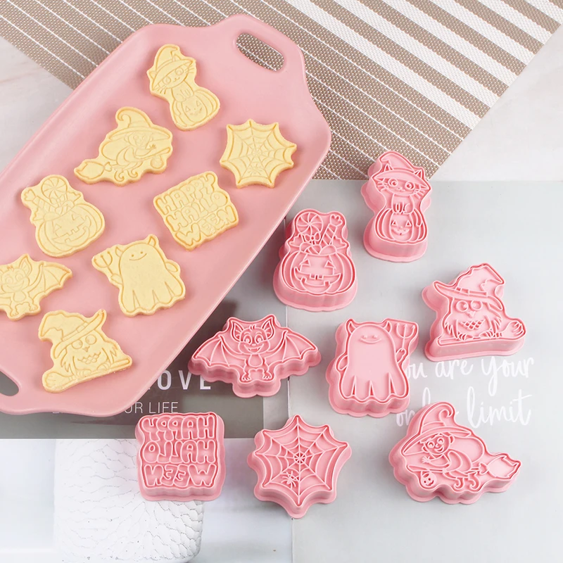 

Cartoon 3D Pumpkin Spider Web Plastic Biscuit Mold Cookie Cutter Halloween Series Press Baking Mould DIY Cake Decoration Tools
