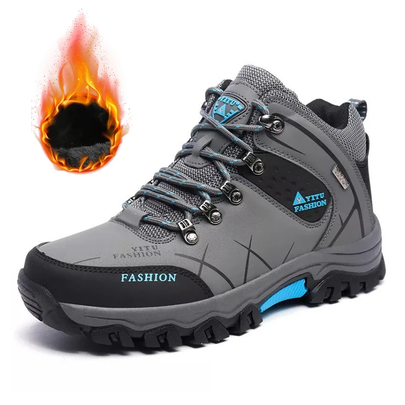 

Мужские зимние ботинки размера плюс 39-47, водонепроницаемые Нескользящие кроссовки, уличные походные ботинки на низком каблуке, толстая плюшевая мужская теплая обувь