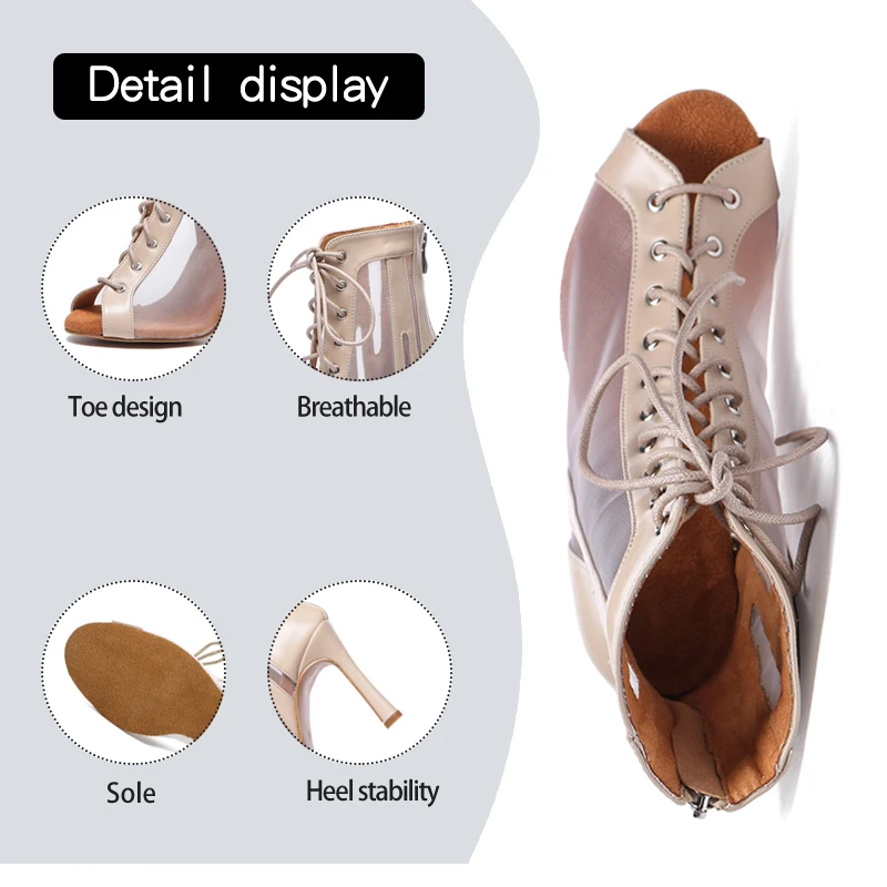 DKZSYIM New Women's Latin Dance Shoes Ladies Mesh High Heels Salsa Dancing Shoes Girls Party Pole Dancing Shoes Ballroom Woman