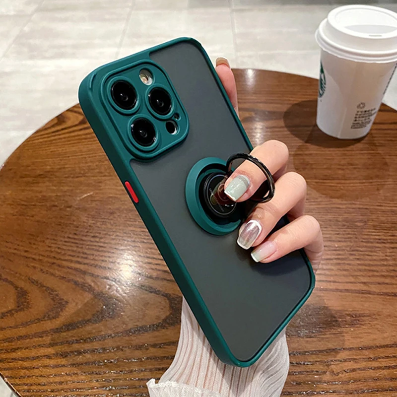 

Shockproof Matte Magnetic Case For iPhone 14 12 11 Pro Max XS X XR 8 7 Plus SE 2020 iPhone14 Hard Covers With Finger Ring Holder