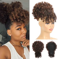 high puff drawstring afro kinky curly synthetic ponytail with bangs ponytail hair extension short afro kinky ponytail clip in