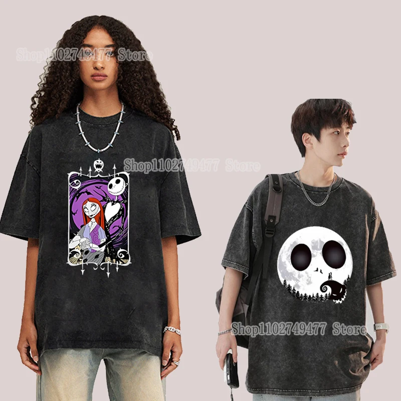 Ретро футболка Disney Кошмар перед Рождеством стираная рубашка с короткими