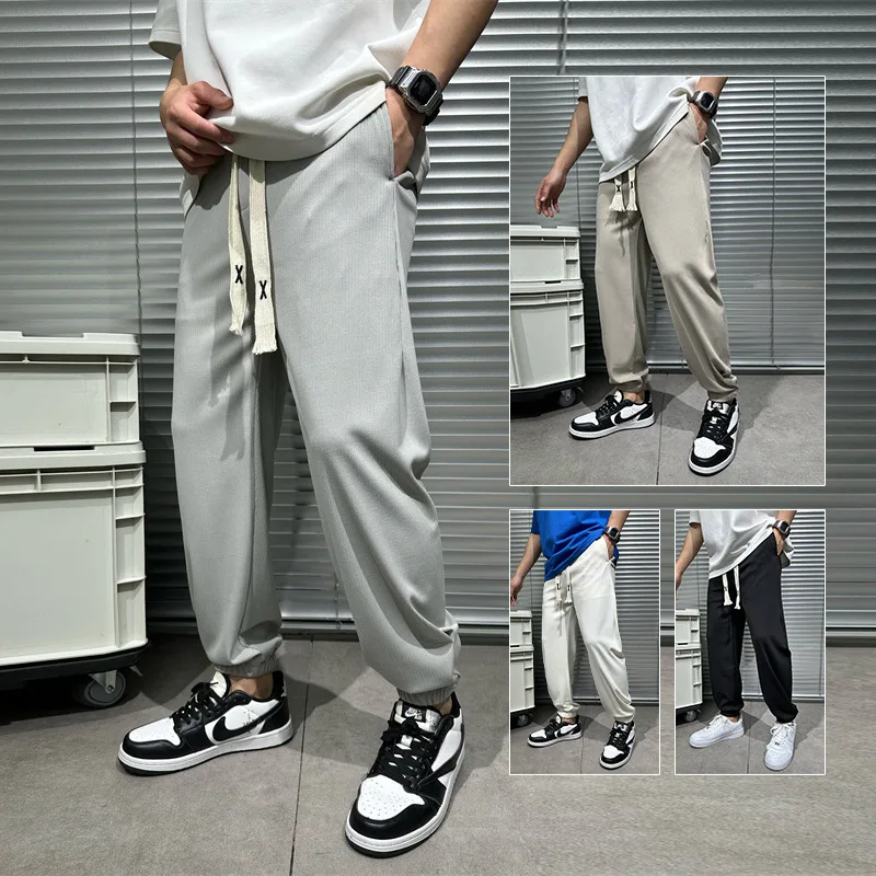 

Summer Ultra Thin Modal Casual Pants Male Cool Ice Silk Jogging Pants Street Trend Bundled Foot Ankle Length Sweatpants Male