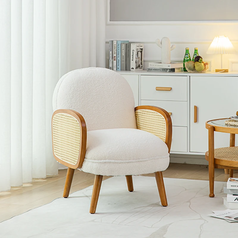 

Nordic rattan Vintage single sofa chair living room balcony designer solid wood Zhonggu residential double leisure chair