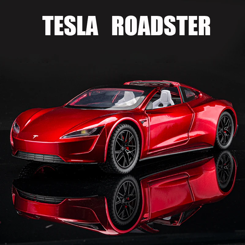 

1:24 Tesla Roadster Supercar Alloy Toy Car Model Wheel Steering Sound and Light Children's Toy Collectibles Birthday gift