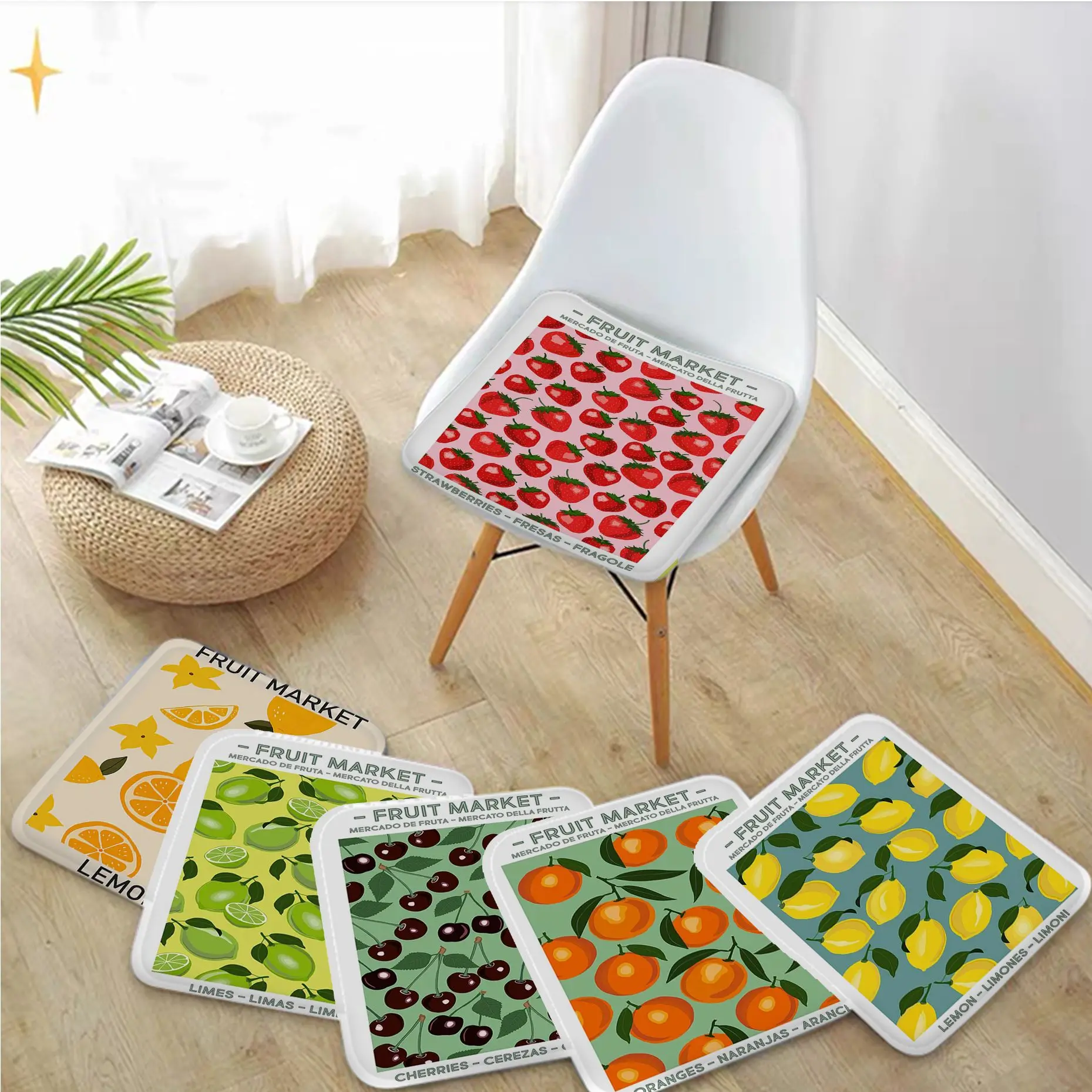 

Fruit Market Cherry Lemon Pear Banana Orange Modern Style Dining Chair Cushion Circular Decoration Seat For Office Desk Cushions