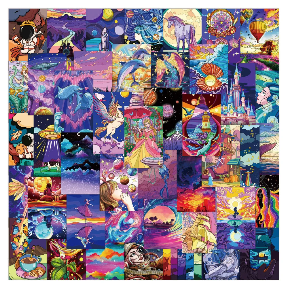 

10/30/60pcs Cartoon Aesthetic View Street Night Painting Prints Stickers Decal Skateboard Laptop Phone Car Waterproof Sticker