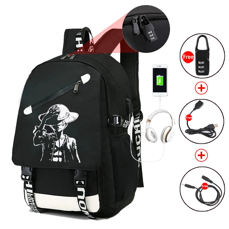 

Anime Backpack Manga Cartoon Kawaii High Schoolbag with USB Anti-theft Lock Bag Large Capacity to School Travel Daily Bookbags