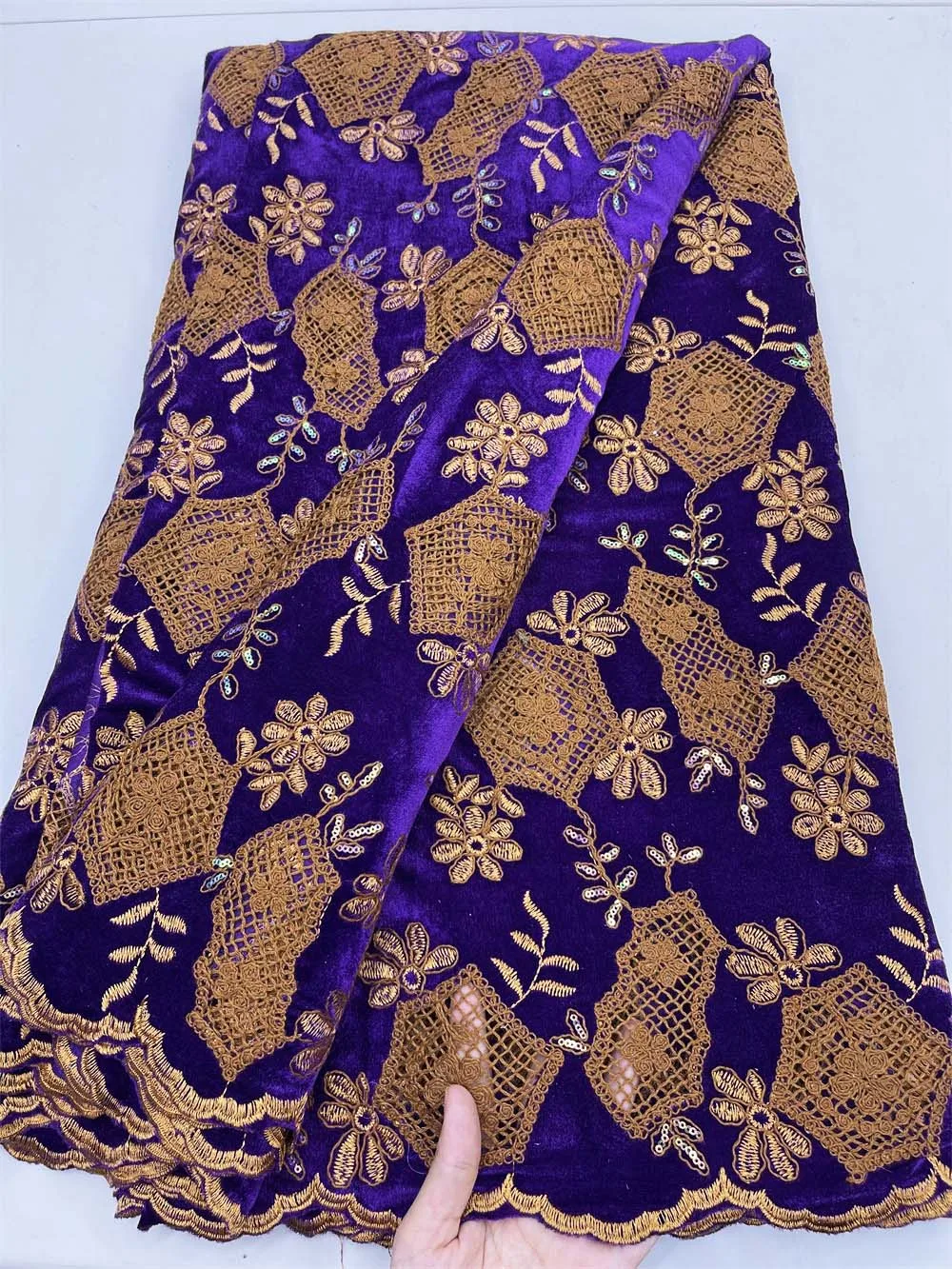 Высококачественная африканская полая бархатная кружевная ткань Корейская