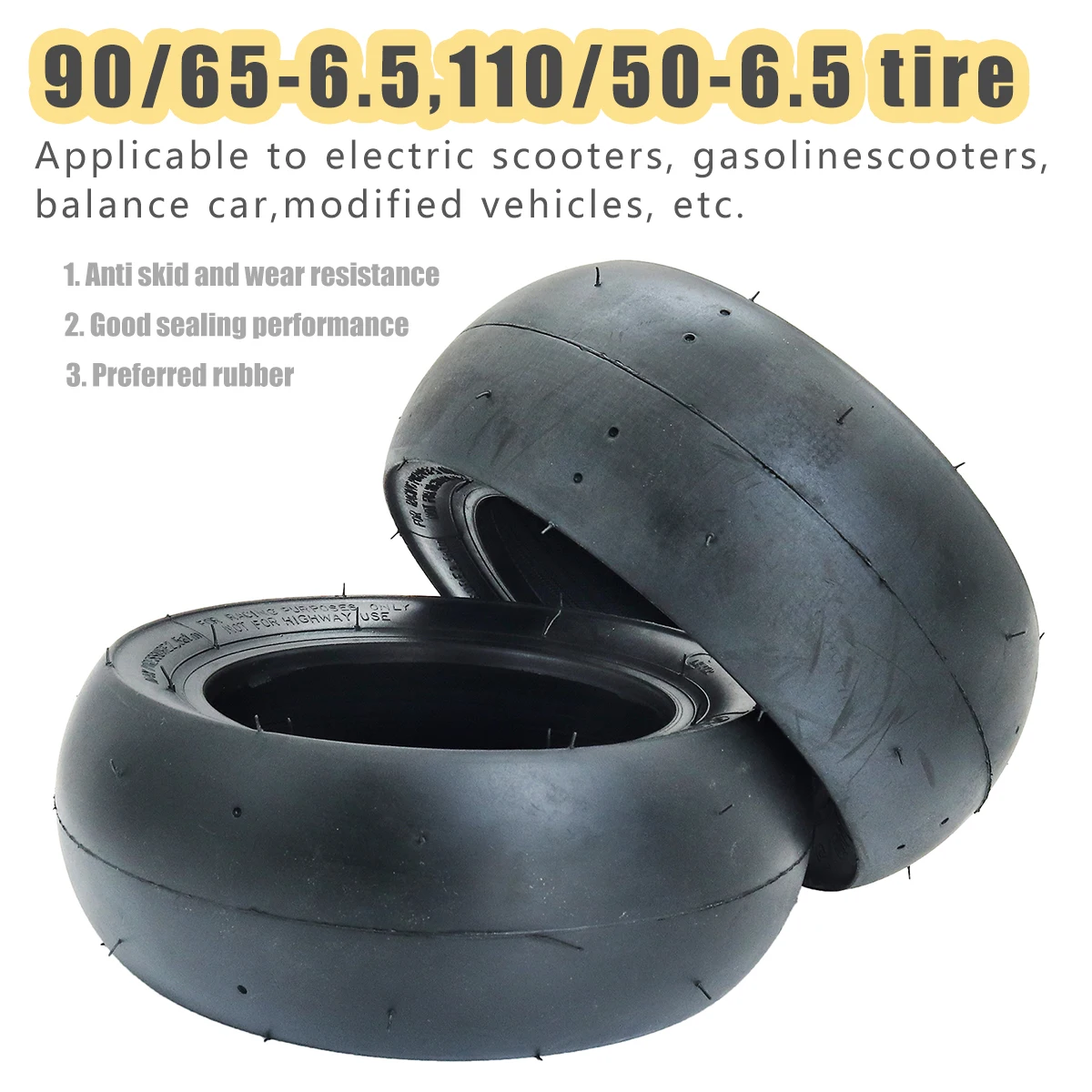 

Slick Tyre 90/65-6.5 Front 110/50-6.5 Rear Tubeless Vacuum Tire for 47cc 49cc Mini Pocket Bike Motorcycle Accessories