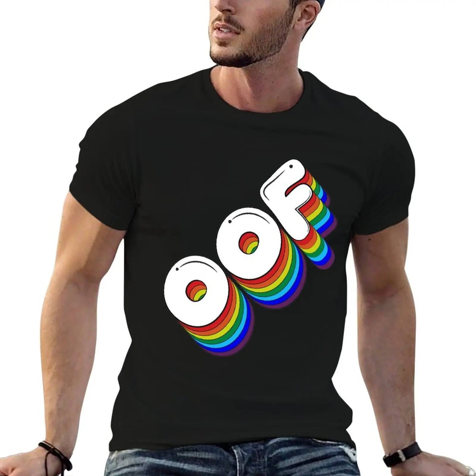 Фото Ретро-футболка OOF Meme в стиле ретро с радужным принтом для гиков и мемей, подарок для него или для нее. Уникальные футболки в стиле стритвир в подарок для любителей ПК-игр №1