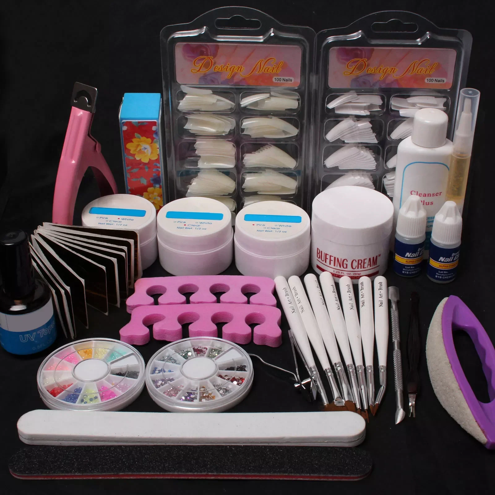 

NEW2023 Pro 22 in 1 Pro Nail Art UV Gel Top Coat 7 Brush French Tips Glue Cutter File Tools Kits SET