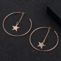 new fashion gold color big hoop star chain drop dangle earrings for women earrings personality fashion boucle doreille pendient
