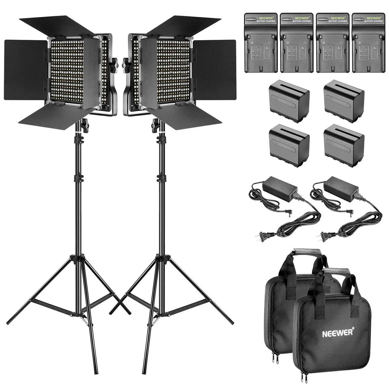 

Neewer Bi-Color LED Video Light And Stand Kit With Battery And Charger-660 LED With U Bracket And Barndoor(3200-5600K, CRI 96+)