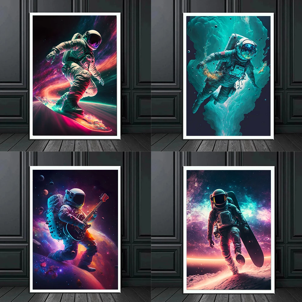 Популярный Космос астронавт искусство эстетика плакат красочная неоновая