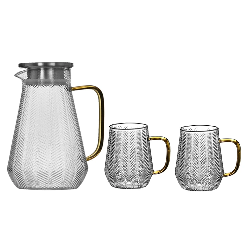 

3Pcs Transparent Glass Water Jug Cold Water Kettle,Juice Tea Pot,Glass Water Pitcher,2Pcs 300 ML & 1Pcs 1500 ML