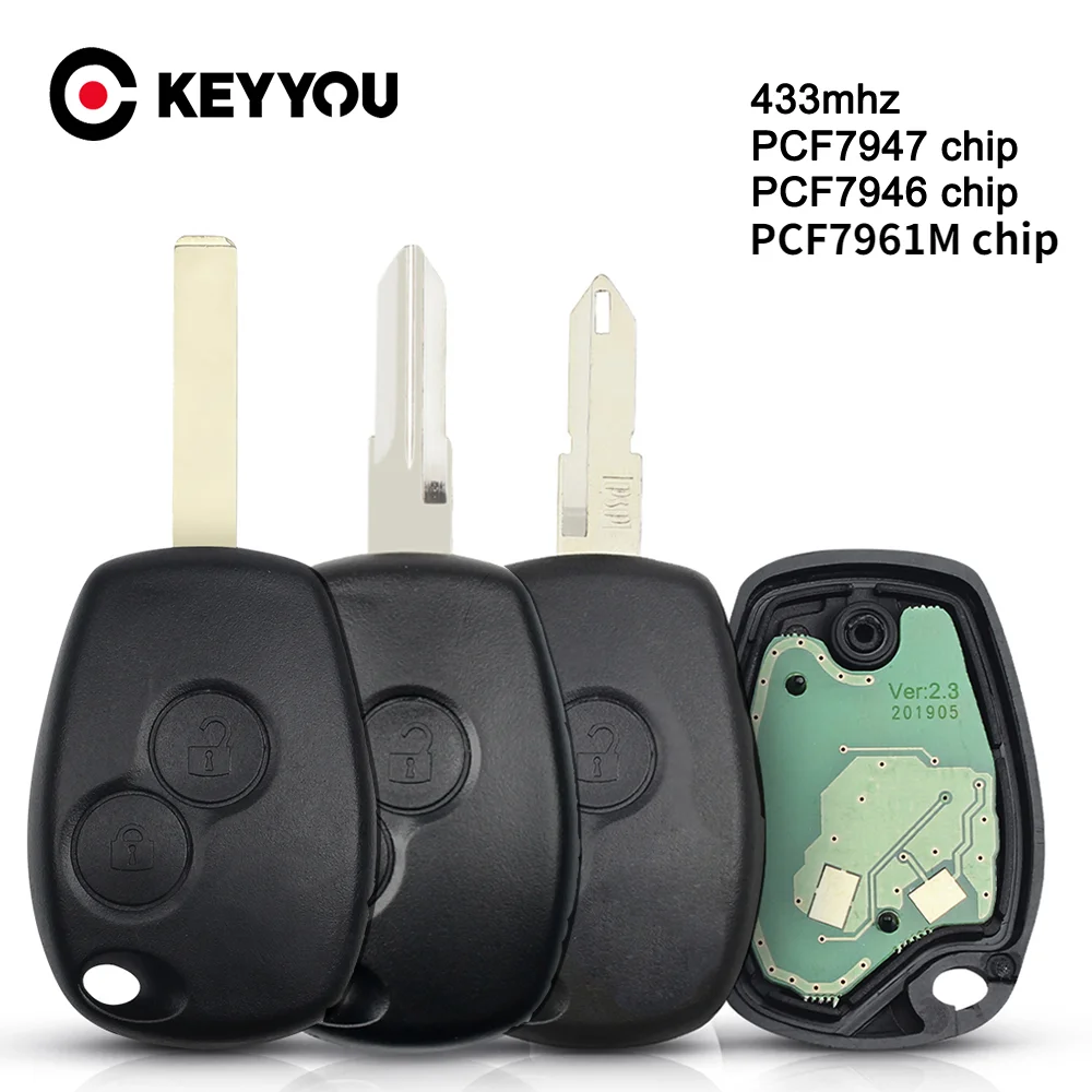 

KEYYOU для Renault Megan Modus Clio Modus Kangoo Logan Sandero Duster 433 МГц PCF7946/PCF7949 чип VAC102/VA2/NE73 дистанционный Автомобильный ключ