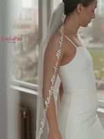 youlapan v129 lace trim bridal veil wedding veil 3m white ivory wedding veil leaf decoration soft yarn customed bride veil