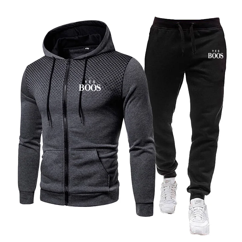 

New Tracksuit Men Sports Two Piece Set Spring Autumn Male Zipper Hoodies+Sweatpants Men's Casual Streetwear Jogging Sui
