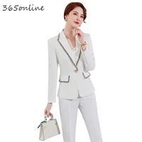 ladies formal women business suits with pants and jakets coat elegant white professional ol style office pantsuits blazers set