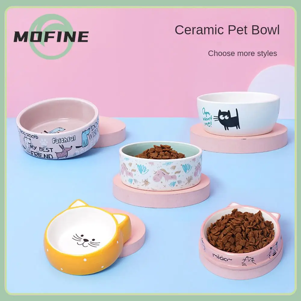 

Pet Food Water Bowl Flat Ceramic Cats Pet Products Cartoon Pet Feeding Bowl Round Cute Water Bowl For Cat Pet Tableware Pet Bowl