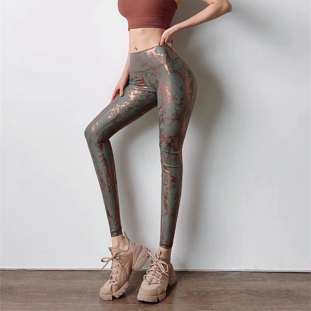 Snake Printed Yoga Pants Gilded Bubble Butt Sexy Casual Skinny Leggings Women High Waist Elastic Gym Fitness Sports Activewear