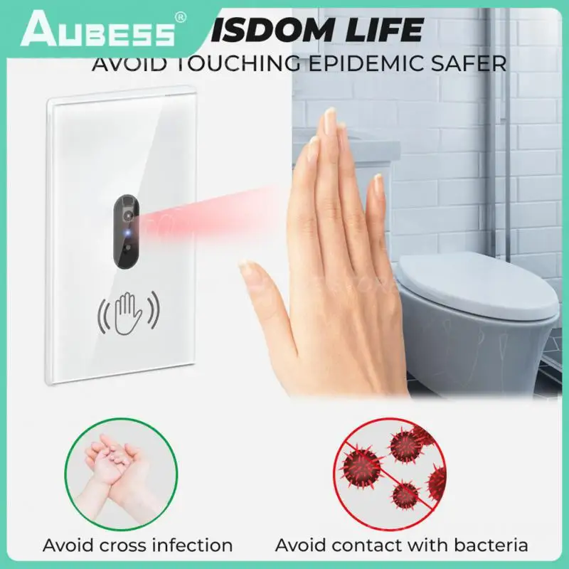 

Американский традиционный выключатель 10 А, настенный сенсорный выключатель из закаленного стекла без необходимости прикосновения, переключатель с инфракрасным датчиком, умный дом, нейтральный провод