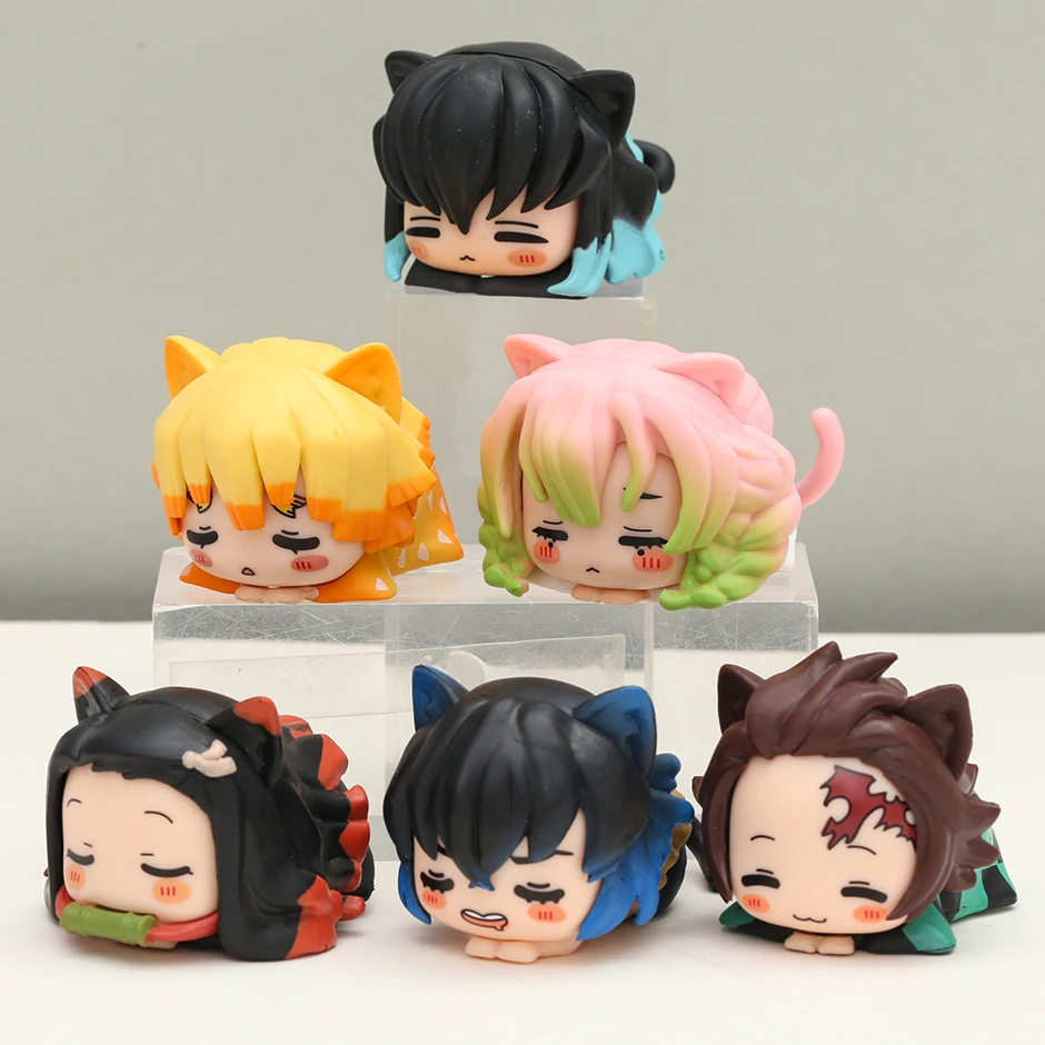 

4cm Demon Slayer Sleep Cat Tanjirou Nezuko Zenitsu Inosuke Kanroji Mitsuri Decorations Figure Toys Collection Gift 6pcs/set
