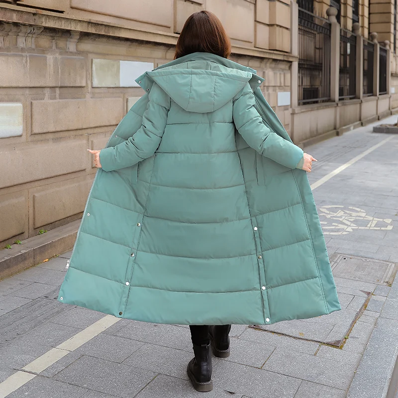 X-long Women's Parkas Solid Hooded 2022 Casual Winter Jacket Women Stand Collar Loose Cotton Padded  Thick Coat Ladies