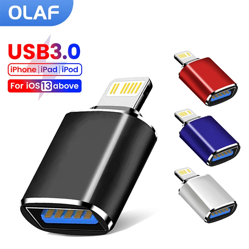 

Olaf USB OTG For iPhone 14 13 12 11 Pro iPad U Disk Converter Lighting Male to USB 3.0 Adapter For iOS 13 above OTG Adaptador