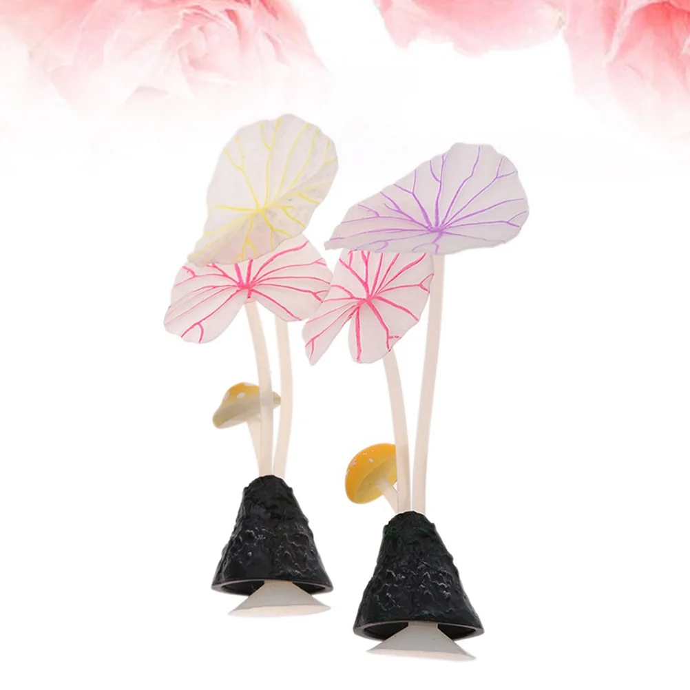 

4 Pcs Aquarium Decoration Plants Silicone Lotus Leaf Mushroom Artificiales Para