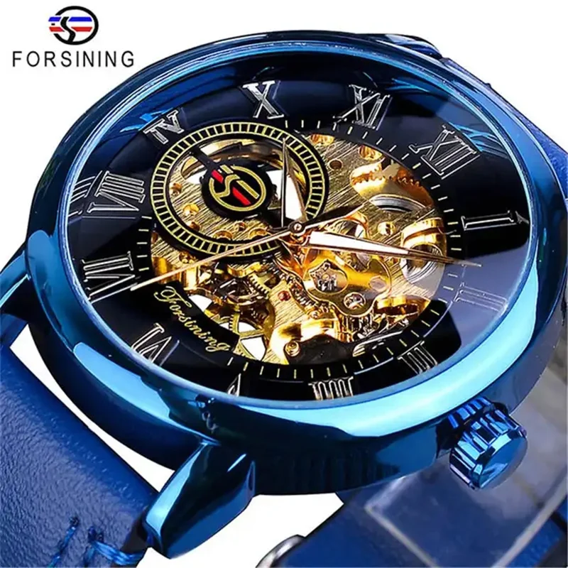 

Forsining 99A Hollow Engraving colors Leather Factory Direct Selling Skeleton Mechanical Watches Men Luxury Brand Heren Horloge