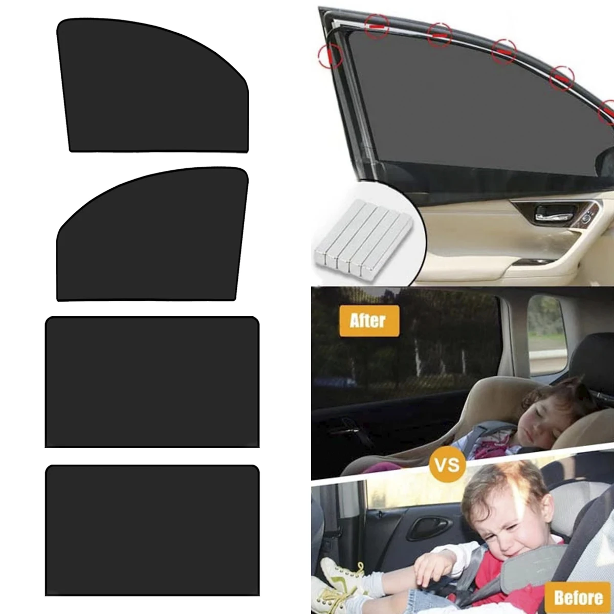 

New 4Pcs Car Window Sunshades Sun Protection Front Driver/Passenger & Rear Window Screen Shade Magnetic Car Curtain Sunshine