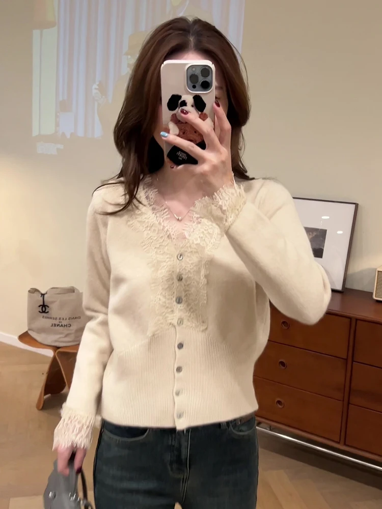 Французская шерстяная вязаная нижняя рубашка с v-образным вырезом и ресницами