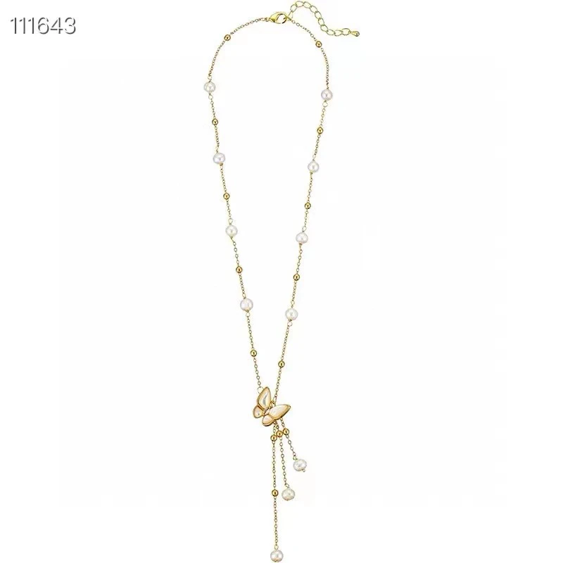

Fashion Natural Fresh Pearl Chain Necklace SENYU Jewelry 100% New Women Butterfly Shell Pearl Necklace Spain France Export
