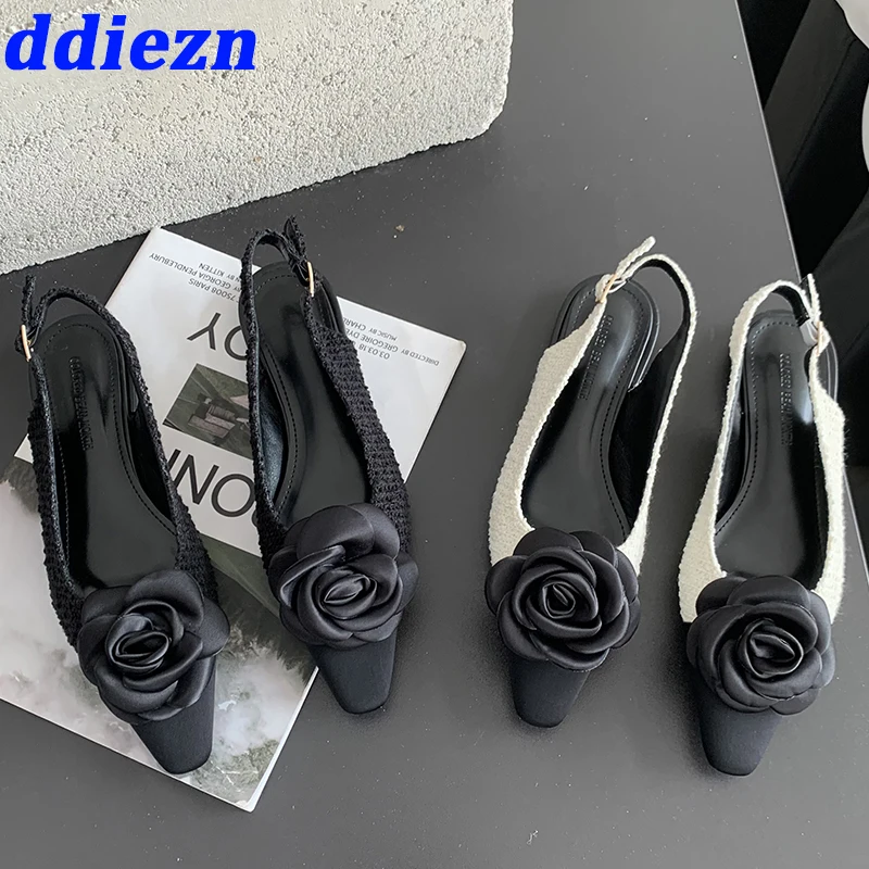 

Ladies Sandals Slides Shoes 2023 Luxury Summer Spring Fashion Shallow Female Pointed Toe Flower Flats Women Sandals Shoes
