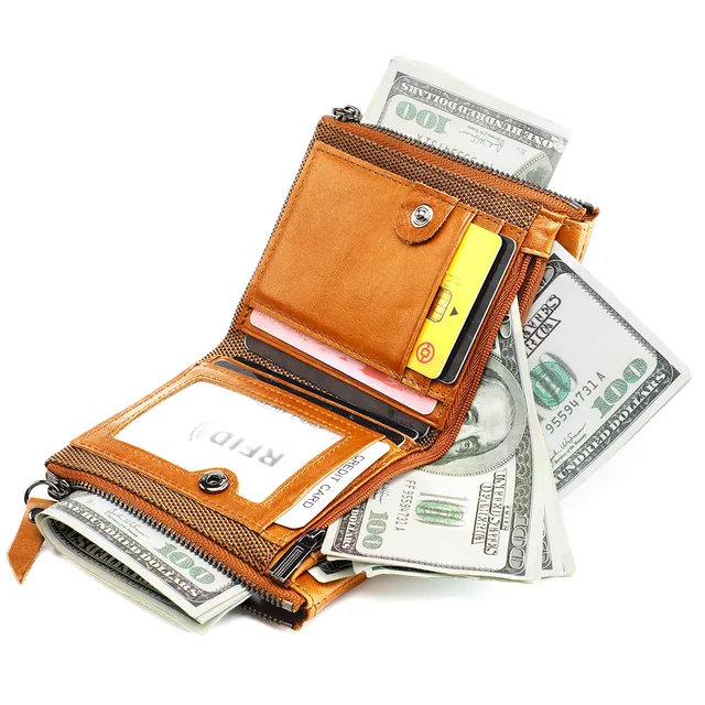 Men's Wallet Vertical Short  Genuine Leather Wallet RFID Anti-theft Zipper Coin Purse Man Business Card Holder Bag Wallet 4
