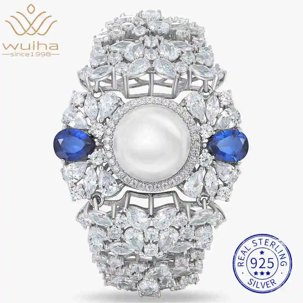 WUIHA Винтаж 100% стерлингового серебра 925 пробы лабораторный сапфир жемчуг