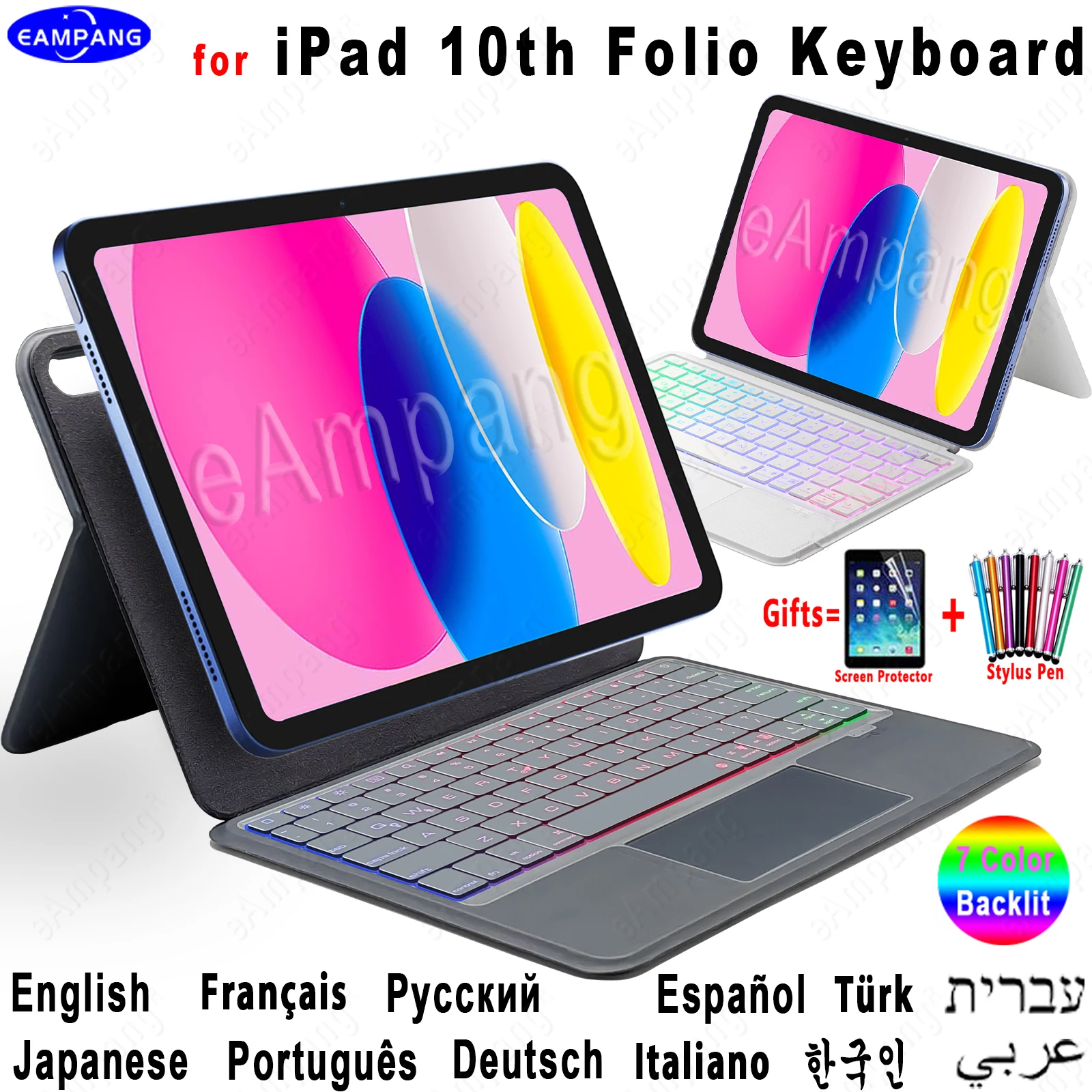 Folio Magic Keyboard For iPad 2022 10 10th Generation Case Keyboard X 10.9 Smart Cover Russian Spanish Hebrew Arabic Keyboard